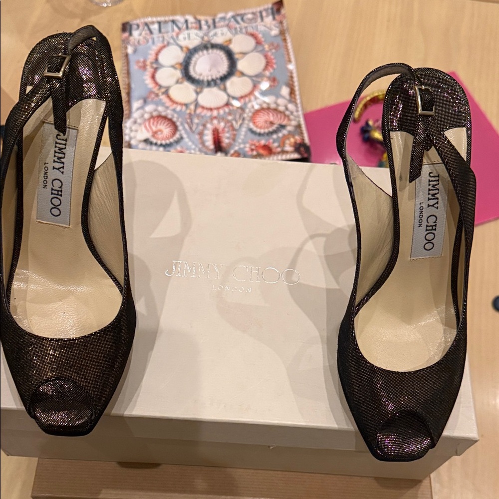 Jimmy Choo Glittery Black Peep-Toe Heels